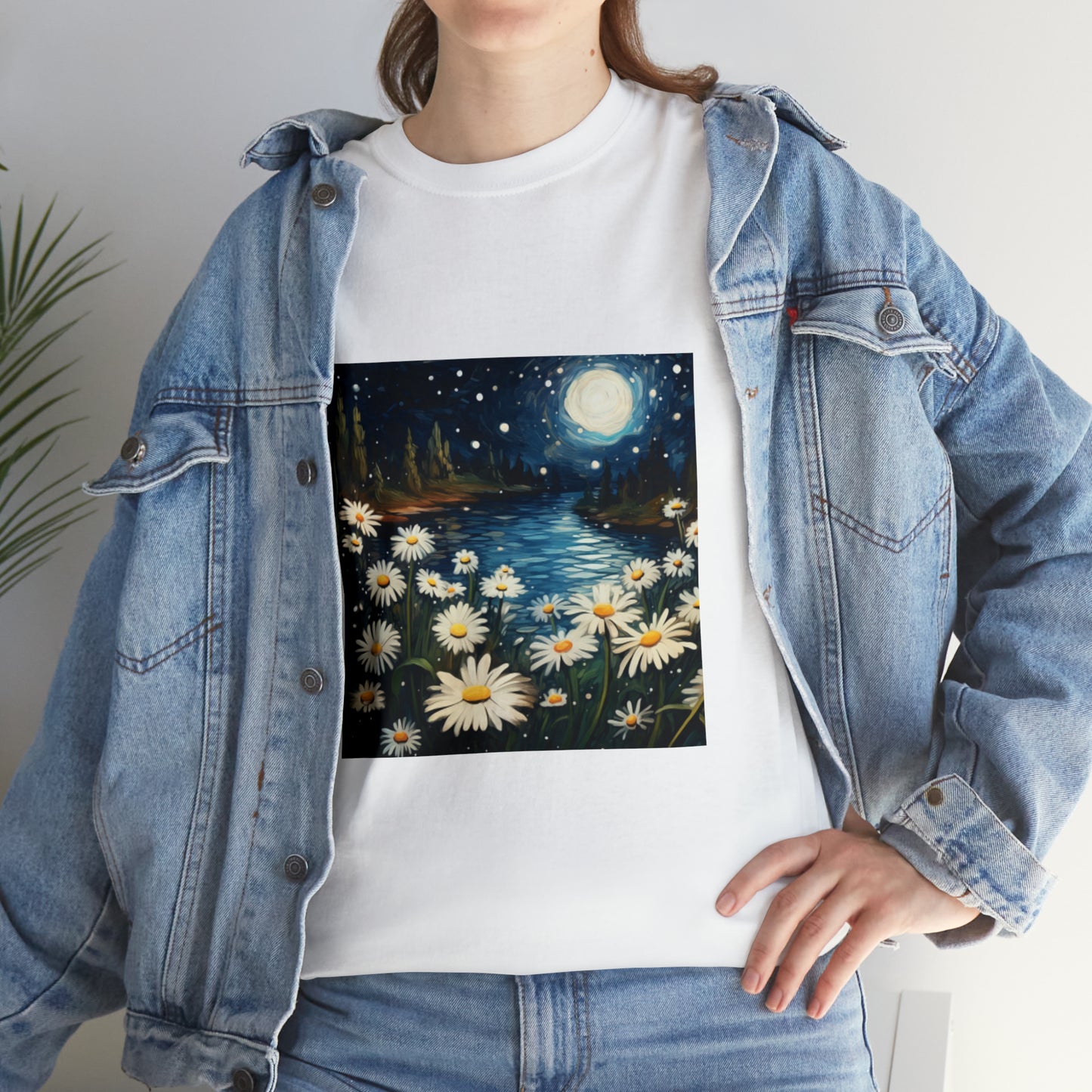 The Moon and the Daisies in the Starry Night