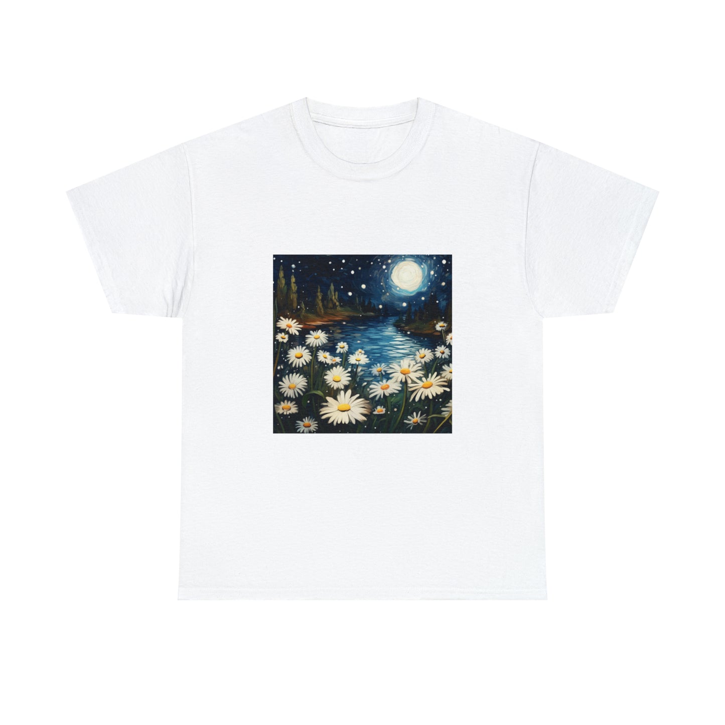 The Moon and the Daisies in the Starry Night