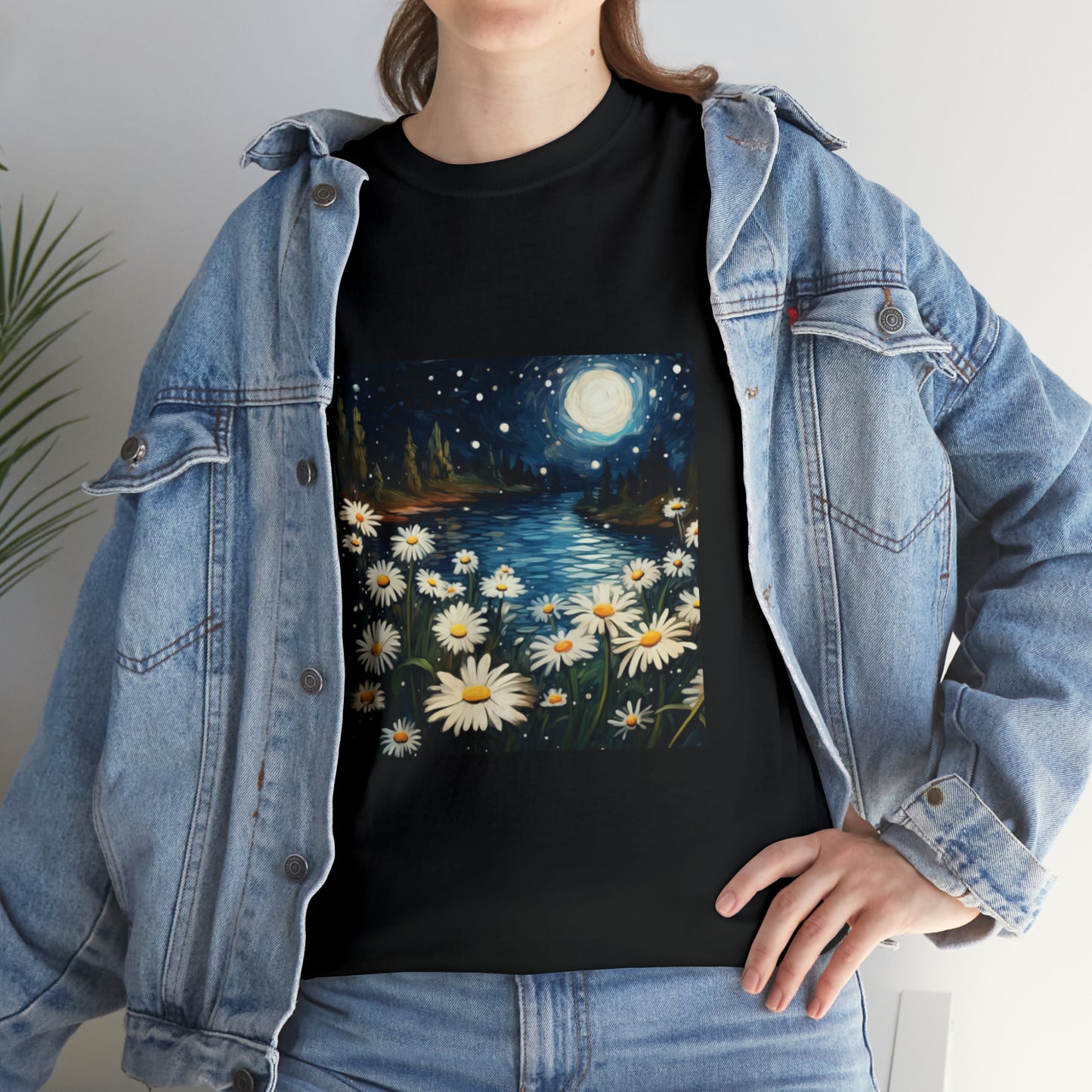 The Moon and the Daisies in the Starry Night